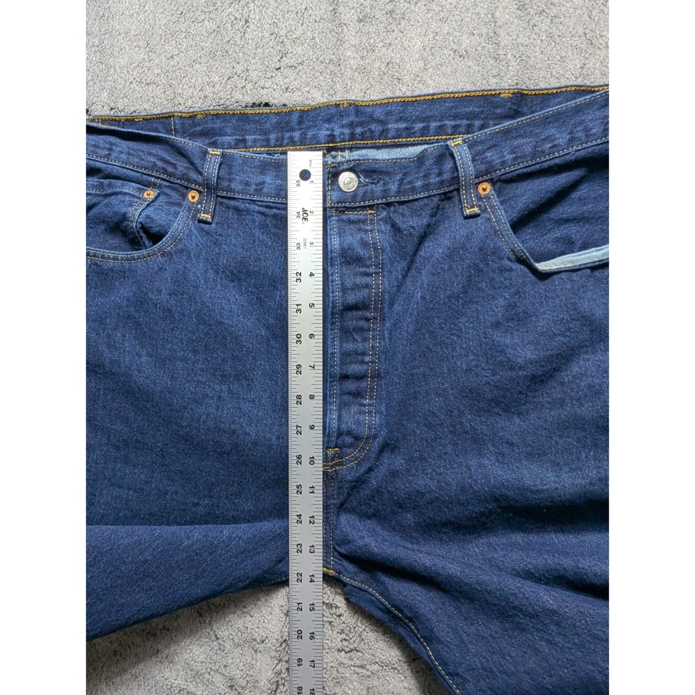 Levi's 501 Button Fly Straight Leg Jeans Men's Size 42x32 Dark Wash - Picture 9 of 15